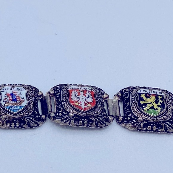 Vintage German Cities Coat Of Arms Silver Link Detailed Bracelet Size 6 3/4” - Picture 6 of 8